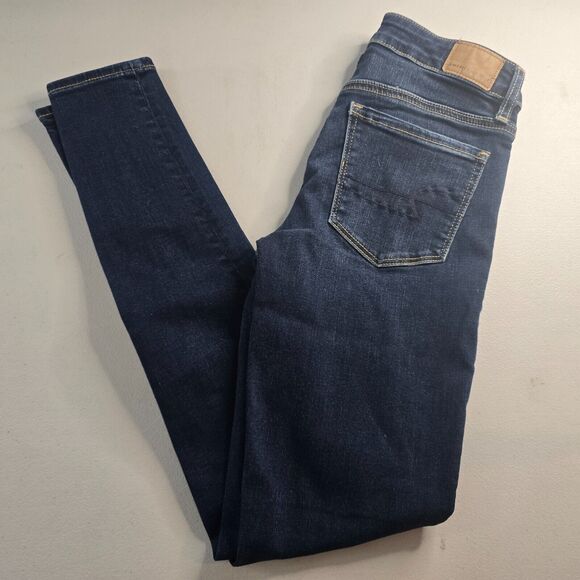 American Eagle Jegging Women's 2 Long Blue Next Level Stretch Dark Wash Ankle - Picture 11 of 16